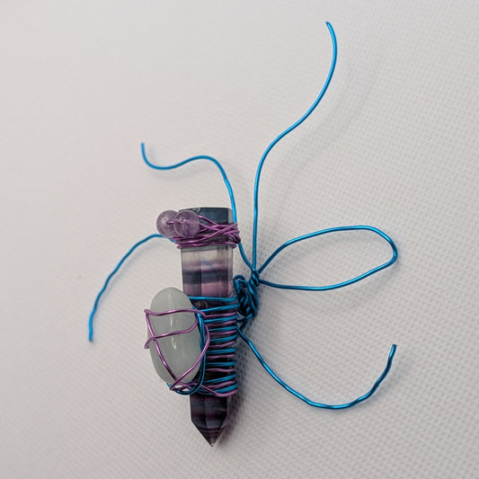 ✨Pluckward✨| Fluorite Hanging Fairy with Amethyst Eyes & Amazonite Shield