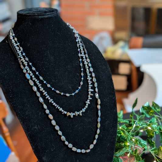 ✨Moondrift✨| Triple Strand Labradorite & Rainbow Moonstone Necklace