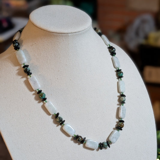 ✨Blackwater Gleam✨| Amazonite, Turquoise & Black Tourmaline Necklace