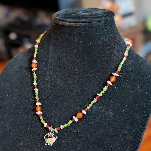 ✨The Bull’s Blossom✨| Peridot, Carnelian, & Rose Quartz Taurus Zodiac Necklace