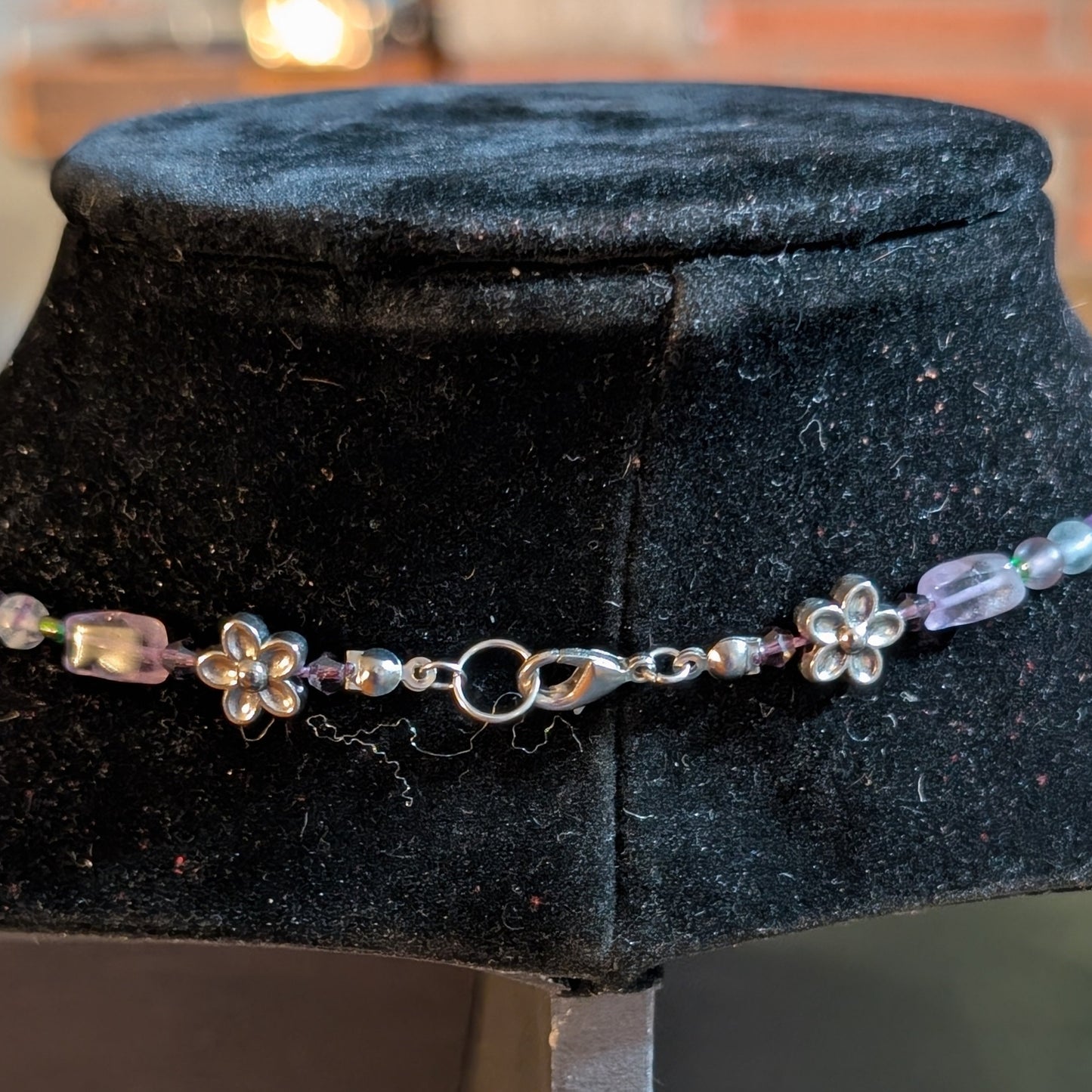 ✨Petalfrost✨| Fluorite & Amethyst Necklace with Silver Floral Heart Pendant