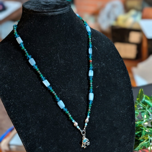 ✨Finfluenced✨| Pisces Zodiac Necklace – Aquamarine & Bloodstone with Fish Accents