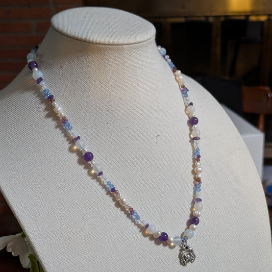 ✨Moonscuttle✨| Cancer Zodiac Necklace with Amethyst, Moonstone Opalite, & Pearls