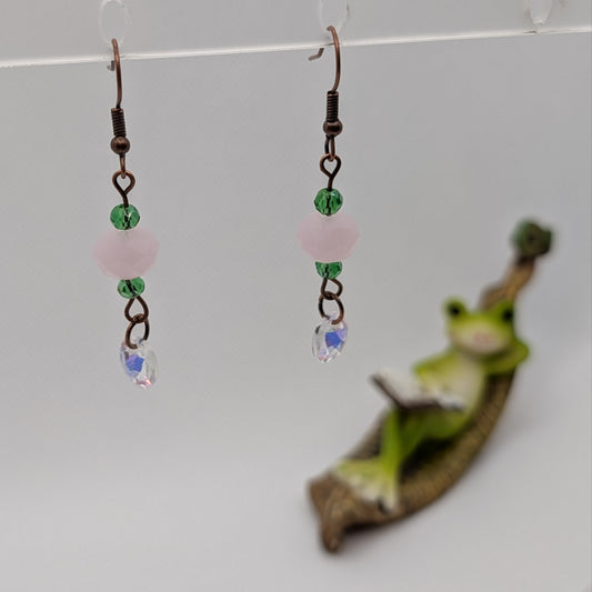✨Petalprism✨| Pink, Green & Iridescent Crystal Dangle Earrings