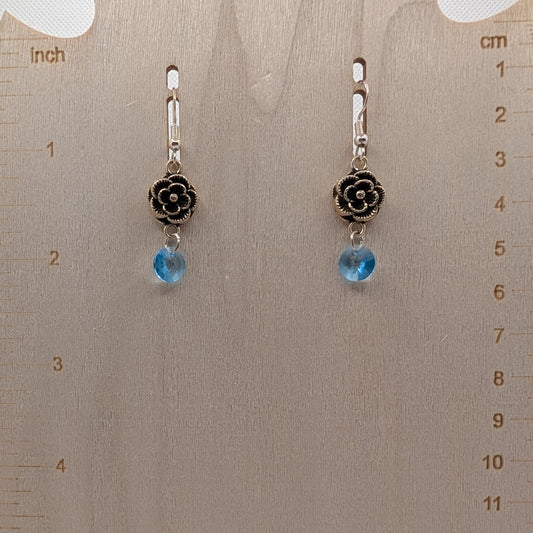 ✨Bluemdrop✨| Upcycled Blue Glass & Floral Drop Earrings