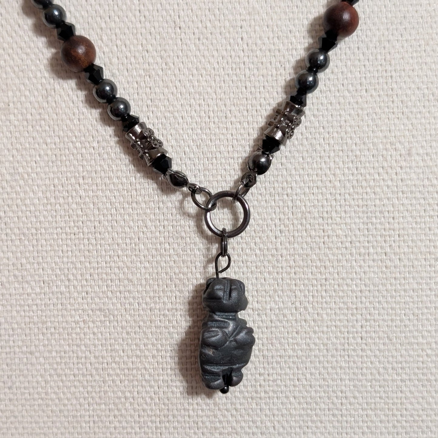 ✨Deepmother✨| Hematite and Palisanderwood Necklace with Hematite Venus of Willendorf Pendant