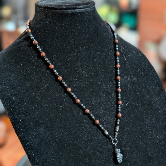 ✨Deepmother✨| Hematite and Palisanderwood Necklace with Hematite Venus of Willendorf Pendant