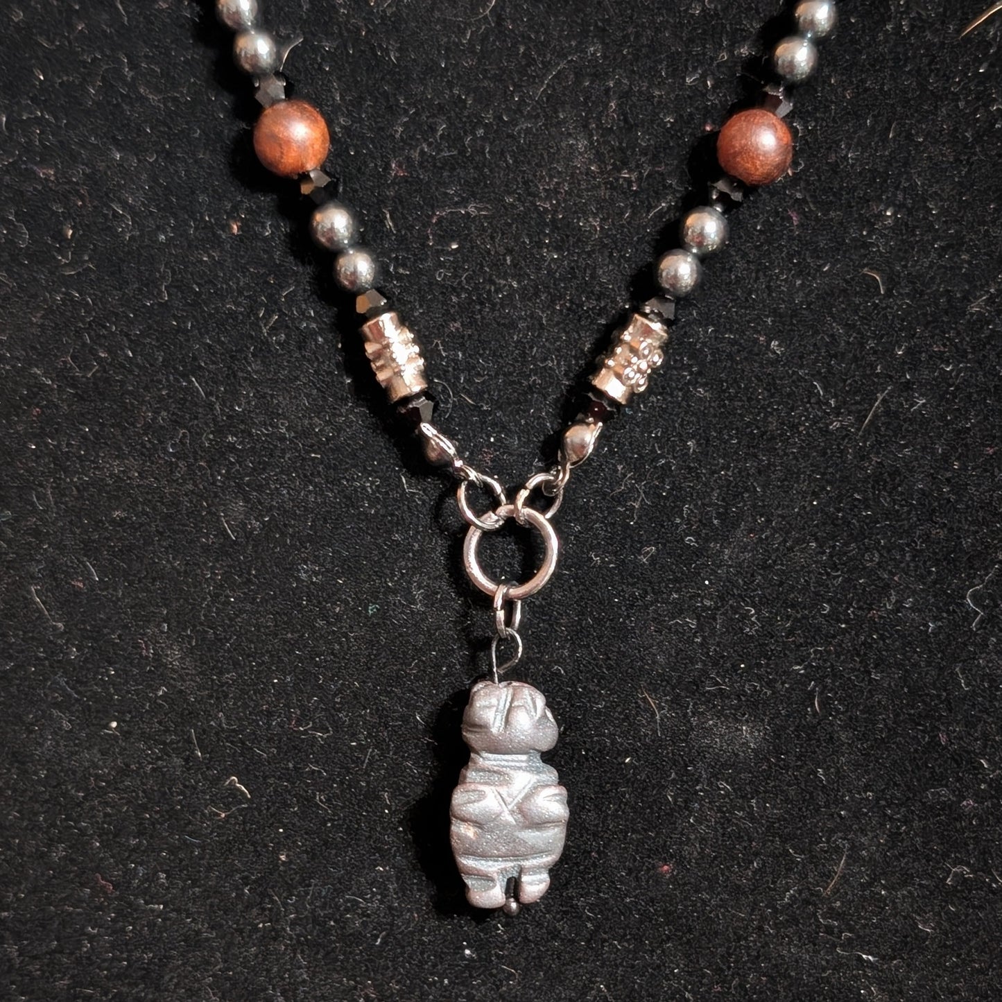 ✨Deepmother✨| Hematite and Palisanderwood Necklace with Hematite Venus of Willendorf Pendant