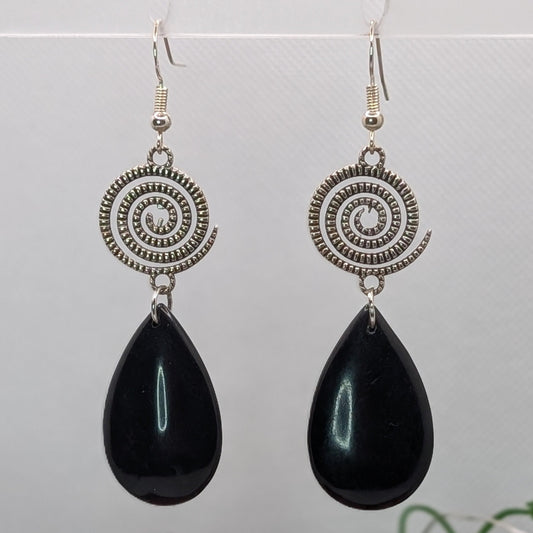 ✨Galaspira✨| Black Obsidian & Spiral Galaxy Earrings
