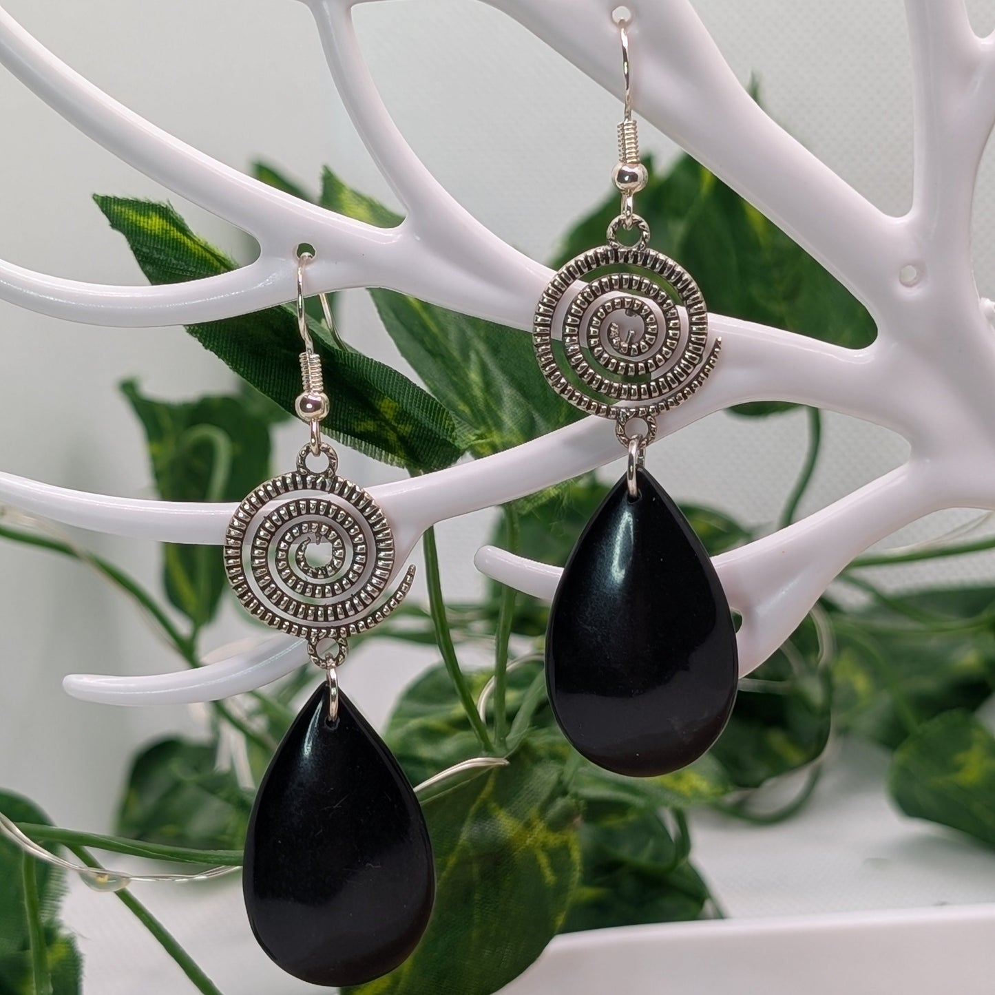 ✨Galaspira✨| Black Obsidian & Spiral Galaxy Earrings