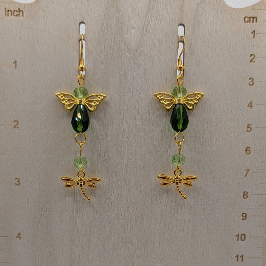 ✨Twinklewing✨| Green & Gold Fairy Dragonfly Earrings