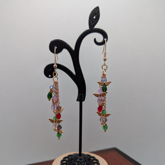 ✨Wingwhirl✨| Colorful Fairy Wing Dangle Earrings in Rose Gold Chain