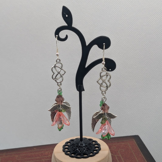 ✨Heartsprite✨| Pink & Green Floral Fairy Necklace & Earrings with Celtic Heart