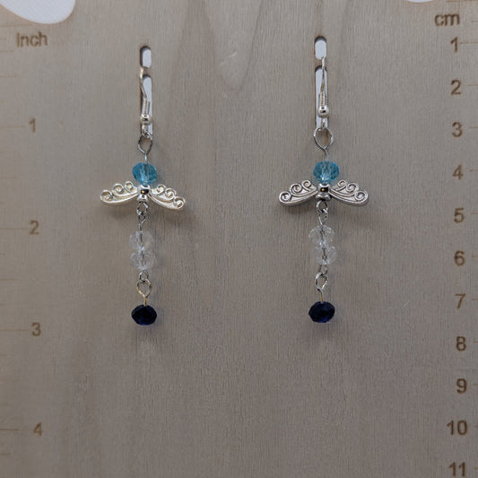 ✨Skyquill✨| Silver Scrollwork Fairy Earrings in Blue & Crystal Glass