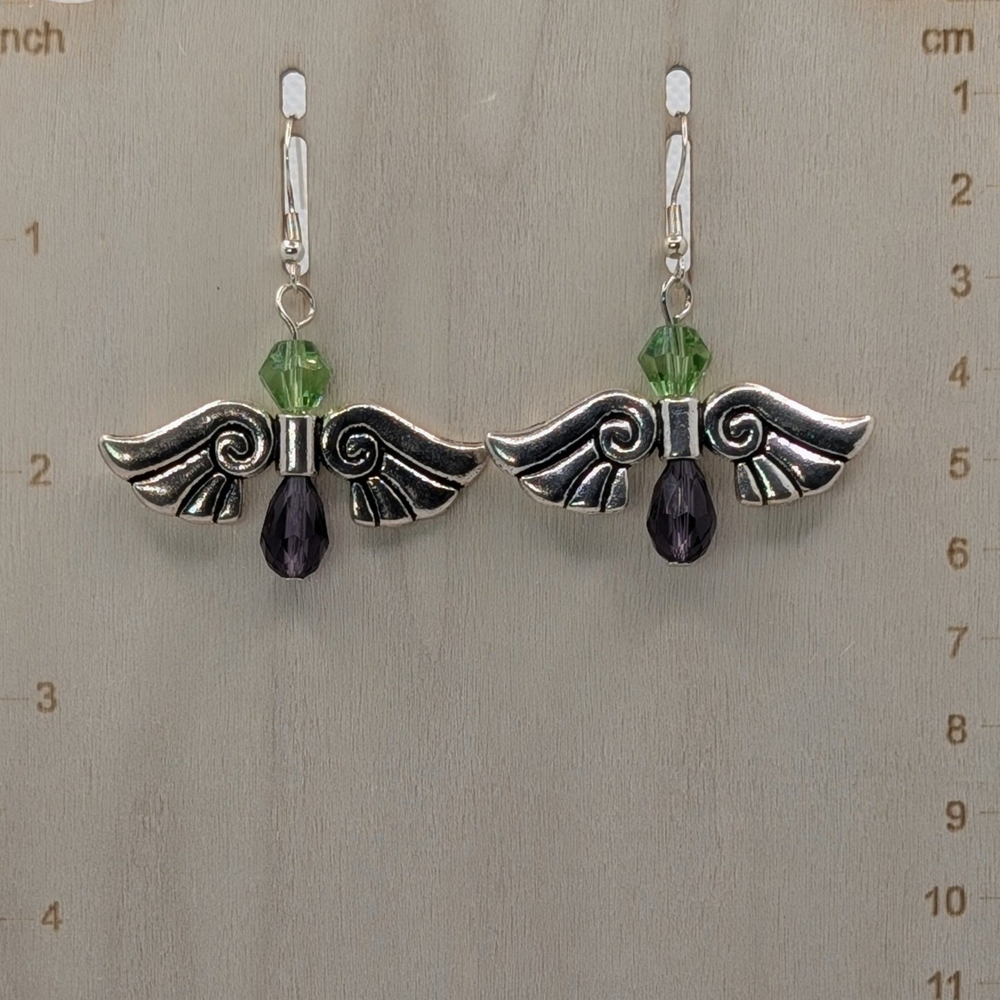 ✨Spritewarden✨| Green & Purple Winged Fae Guardian Dangle Earrings