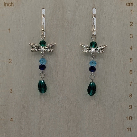 ✨Glimmerdart✨| Blue & Green Crystal Fairy Wing Dangle Earrings