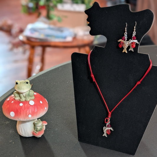 ✨Kisswing✨| Red Heart-Wing Jewelry Set with Earrings & Adjustable Cord Necklace