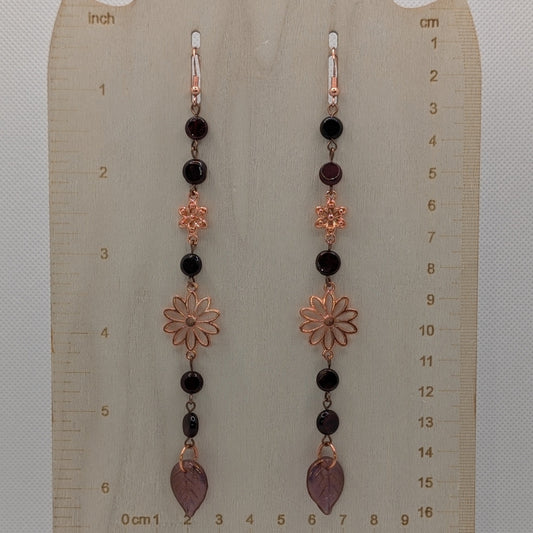 ✨Duskleaf Bloom✨| Garnet Earrings – Long Floral Statement Earrings