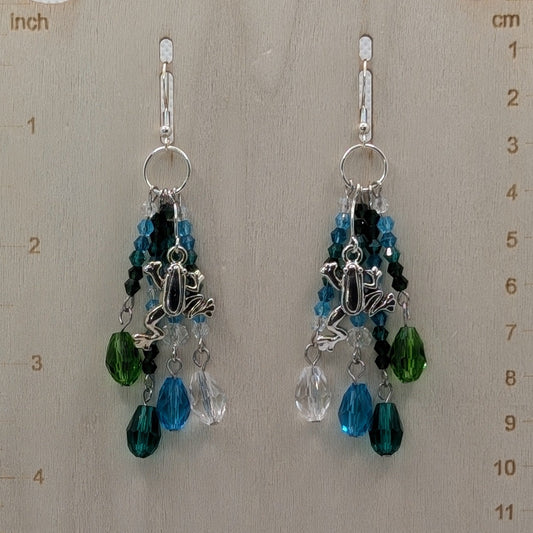 ✨Bogblink✨| Green & Blue Glass Beaded Frog Dangle Earrings