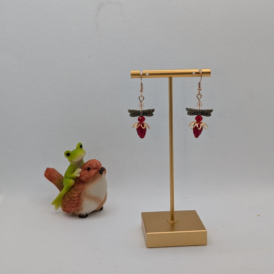 ✨Flitterflare✨| Red Fairy Wing Earrings with Rose Gold Petals