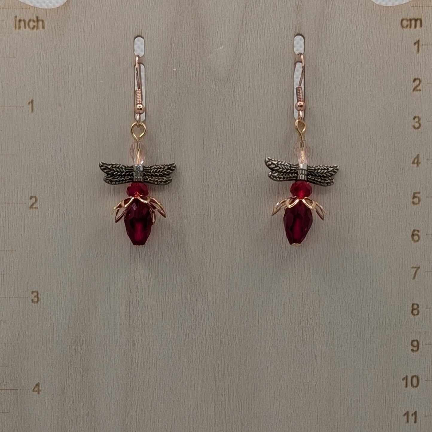✨Flitterflare✨| Red Fairy Wing Earrings with Rose Gold Petals