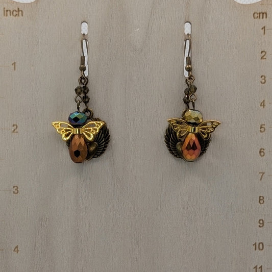 ✨Aurambra✨| Gold & Amber Fairy Earrings with Winged Filigree & Crystal Glow