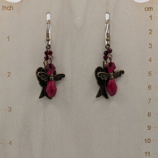 ✨Crimsonquill✨| Red Fairy Earrings with Antique Bronze Wings
