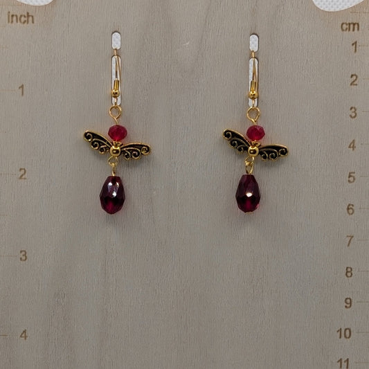 ✨Velverra✨| Ruby Red Fairy Earrings with Antique Gold Wings