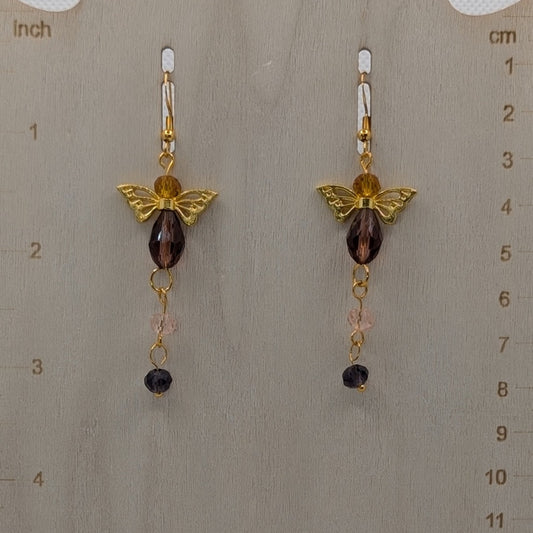 ✨Twililyth✨| Gold-Toned Fairy Earrings with Amber & Plum Crystal Wings