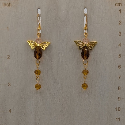 ✨Honeyflare✨| Long Fairy Earrings in Golden Crystal & Champagne Pink