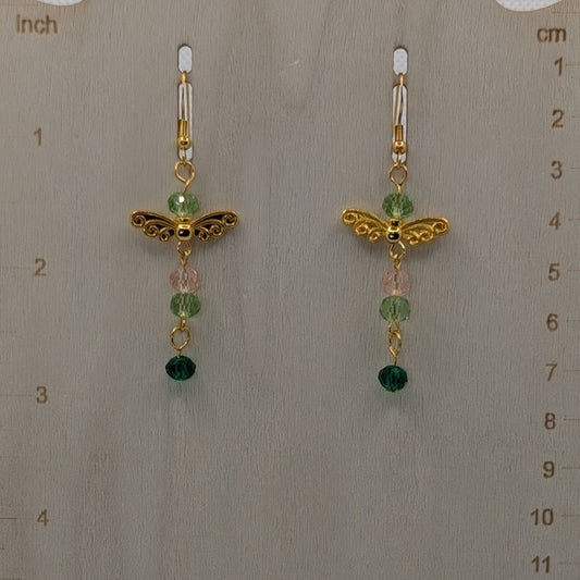 ✨Dewgold✨| Gold, Green & Pink Fairy Earrings
