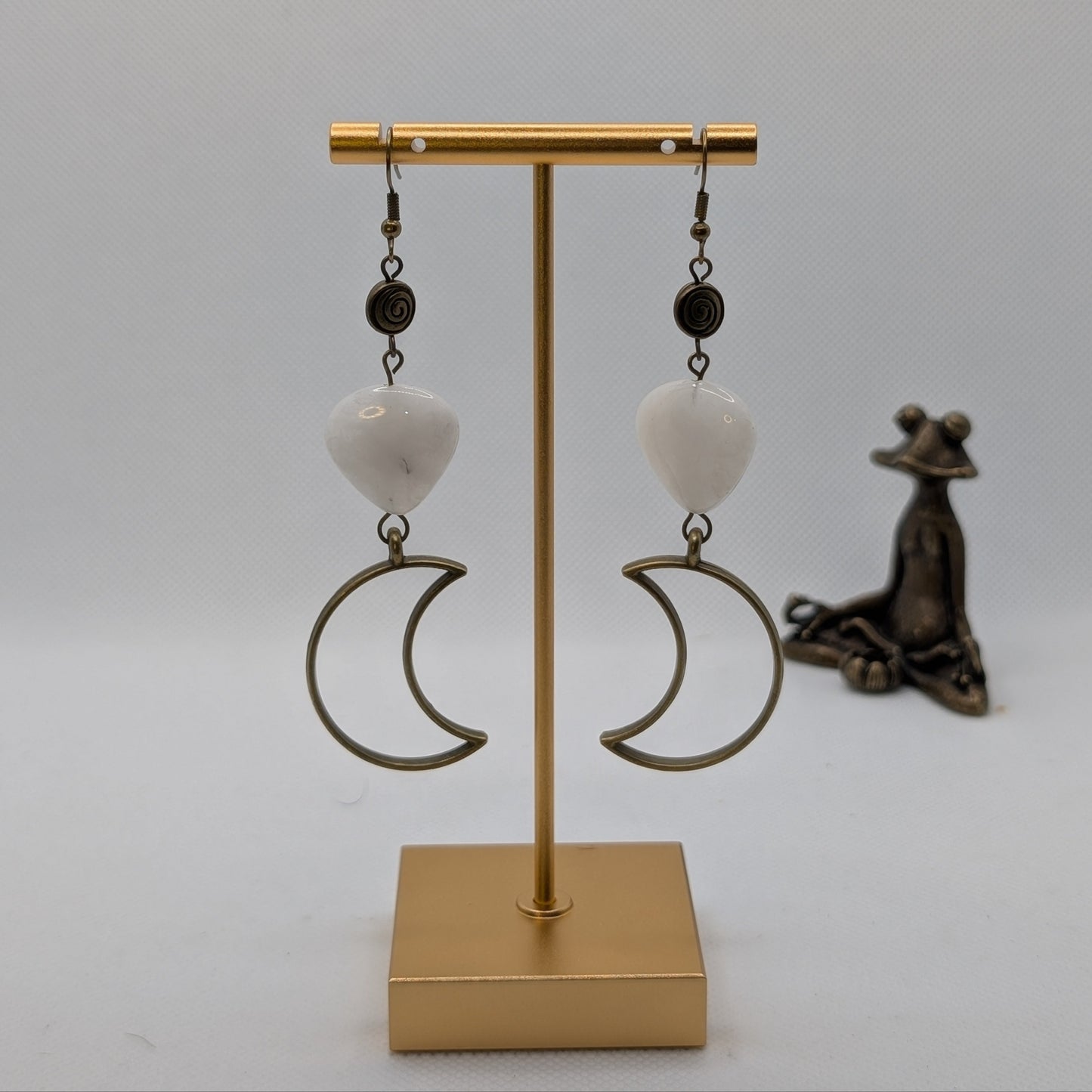 ✨Moonlight Dusk✨| Moonstone & Bronze Crescent Moon Earrings