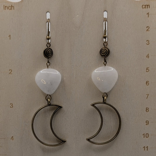 ✨Moonlight Dusk✨| Moonstone & Bronze Crescent Moon Earrings