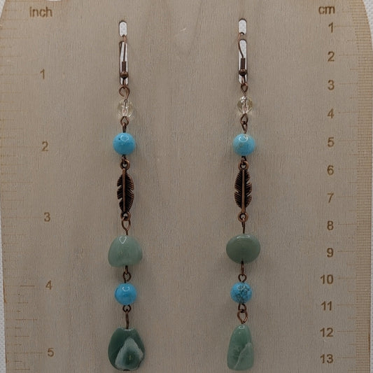 ✨Feathervale✨| Turquoise & Green Aventurine Feather Dangle Earrings