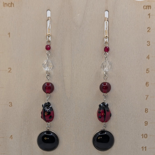 ✨Glimmerdot✨| Ladybug & Onyx Statement Earrings