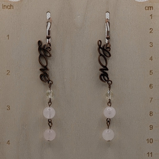 ✨Heartscript✨| Rose Quartz & Bronze Love Charm Earrings