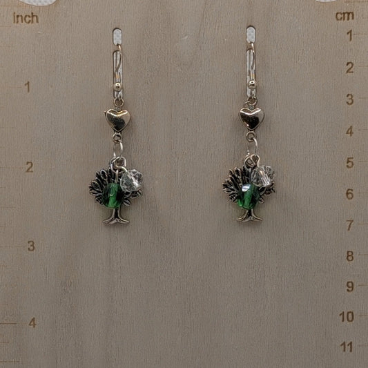 ✨Verdantine✨| Heart & Tree Charm Earrings with Green & Crystal Glass Beads