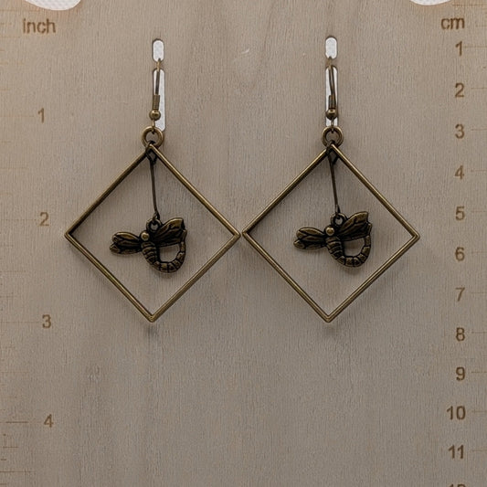 ✨Geoflit✨| Bronze Dragonfly Earrings in Diamond Frame