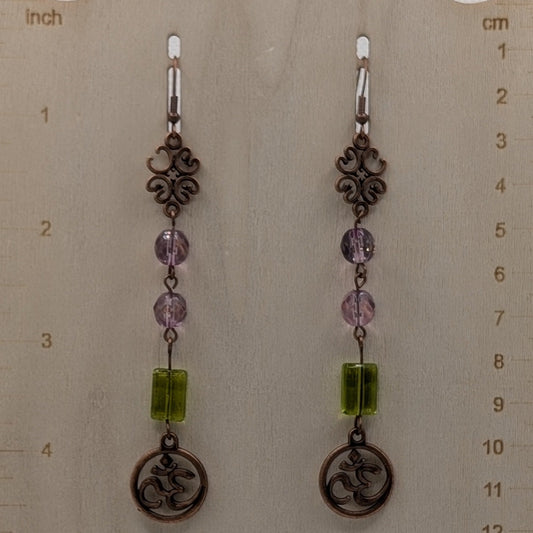 ✨Copperbloom Waltz✨| Lavender & Green Glass Earrings with Copper Accents