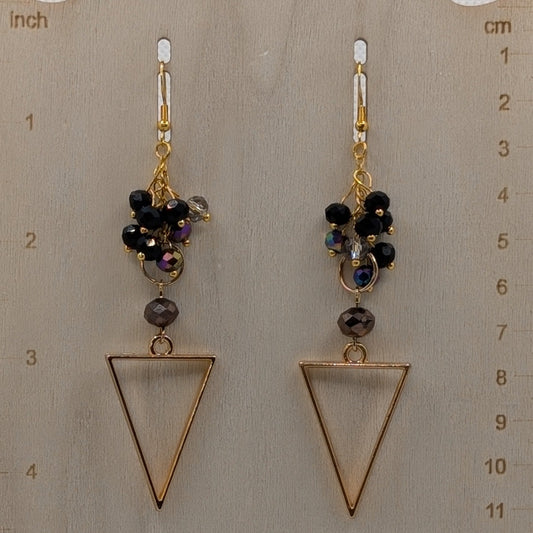 ✨Andromeda's Arrow✨| Geometric Celestial Earrings in Gold & Black Glass