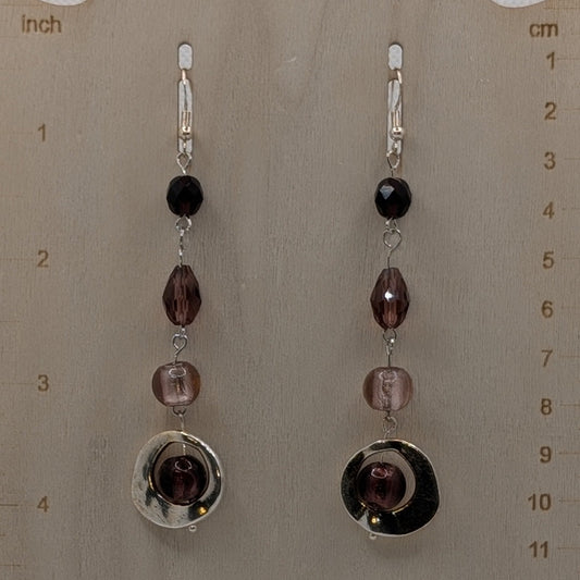 ✨Mauvelight Orbit✨| Long Glass Drop Earrings in Mauve & Silver