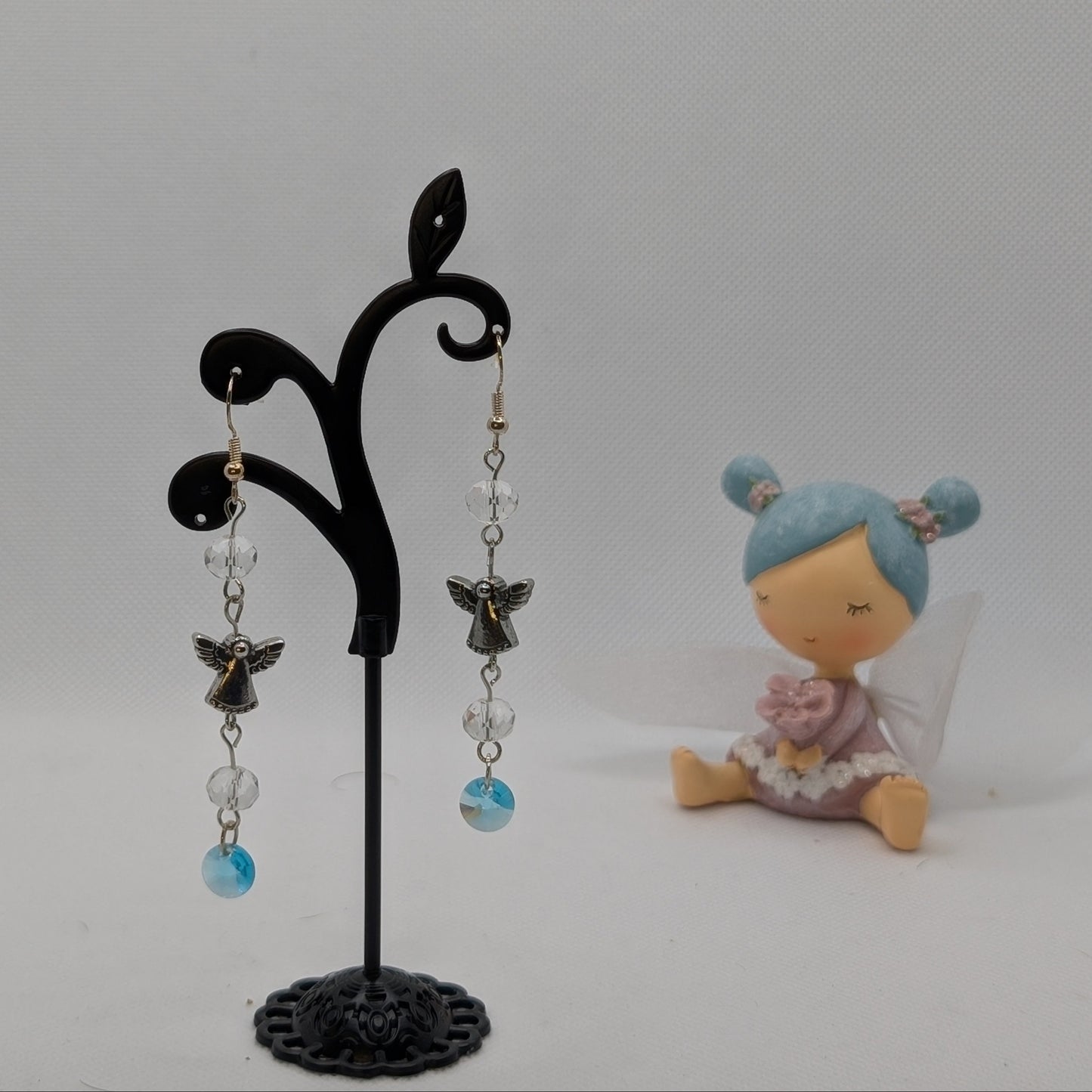 ✨Skywarden✨| Silver-Toned & Blue Glass Winged Earrings
