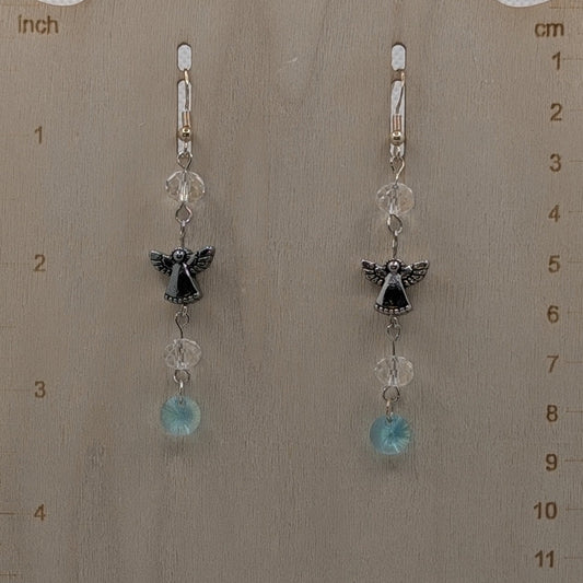✨Skywarden✨| Silver-Toned & Blue Glass Winged Earrings
