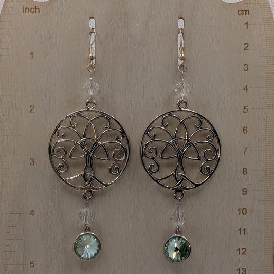 ✨Verdant Arborlace✨| Celtic Tree Earrings with Green Rivoli Drops