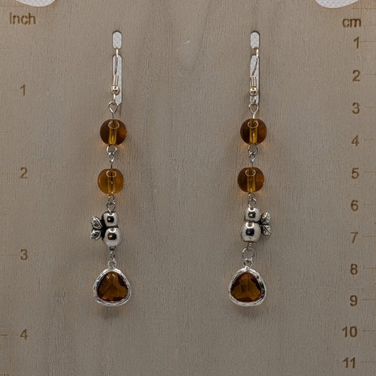 ✨Nectarflick✨| Amber Bee Earrings with Silver-Toned Charms and Glass Accents