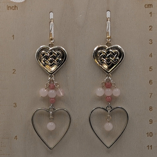 ✨Roselithe✨| Rose Quartz & Rhodochrosite Heart Earrings with Celtic Knot Accents