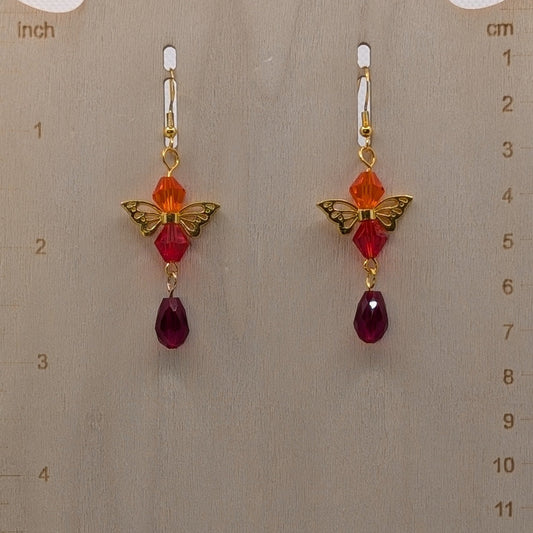 ✨Blazeblink✨| Gold-Winged Fairy Earrings in Orange & Red