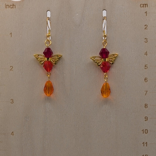 ✨Flameflick✨| Gold-Winged Fairy Earrings in Red & Amber Orange