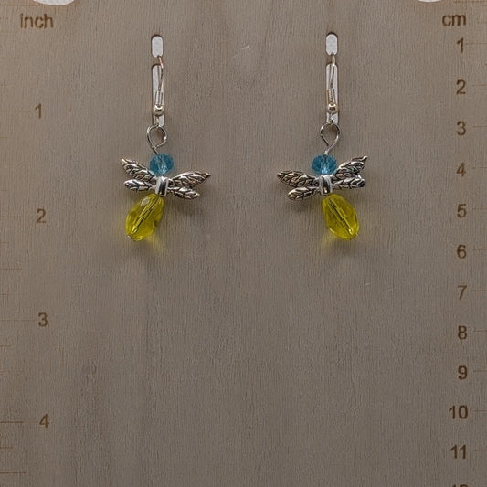 ✨Sweet Svítlo✨| Blue & Yellow Fairy Earrings with Silver-Toned Wings