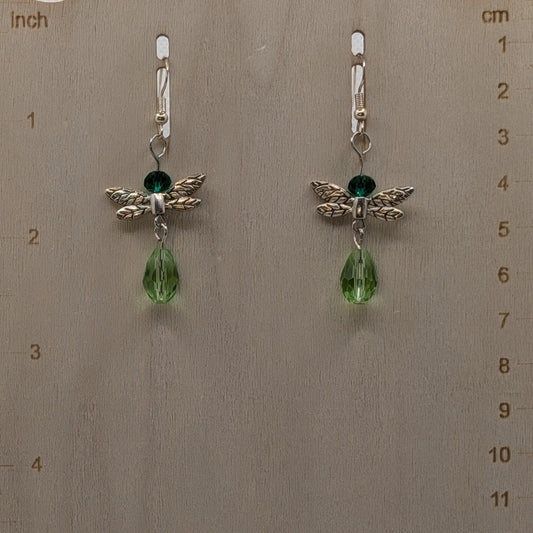 ✨Gigglegrass✨| Green Fairy Earrings with Silver-Toned Wings